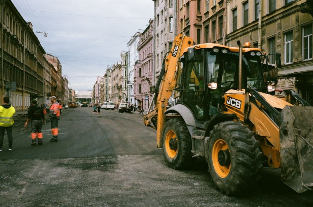 Heavy machinery on roadwork jobsite.