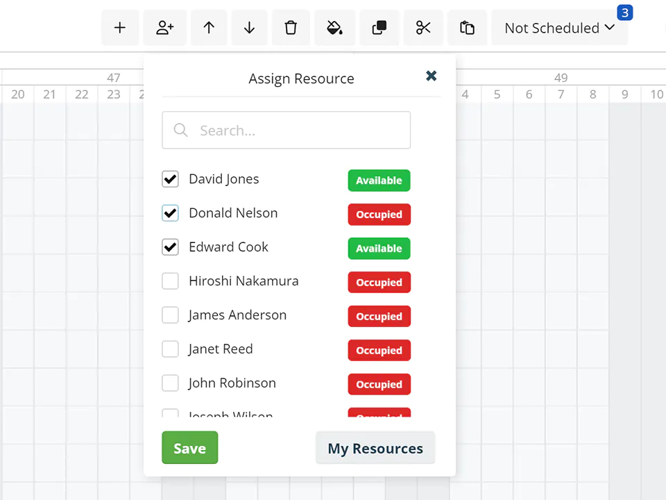 Select your resources and assign to tasks